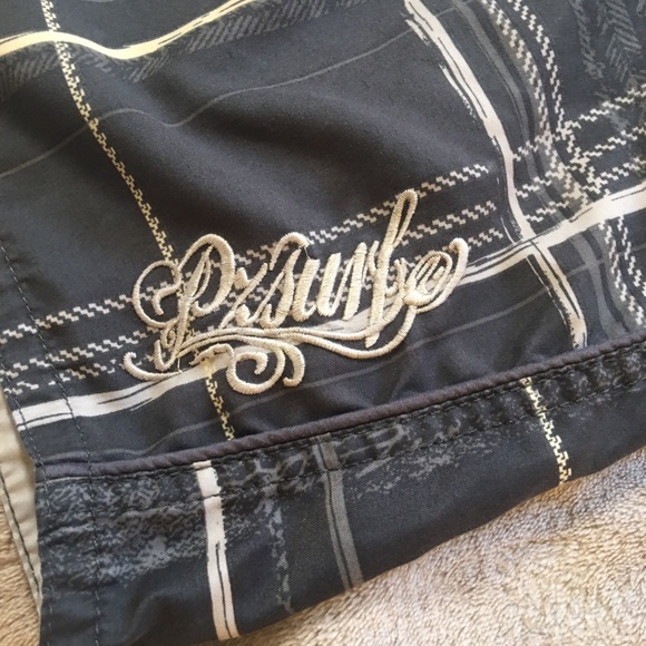 Point Zero Surf gray white plaid mens swim trunks board shorts Size L - Picture 2 of 9